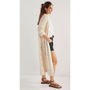 Anthropologie Pilcro Pointell Duster Open Front Cardigan Womens Sz XL Cream Cozy
